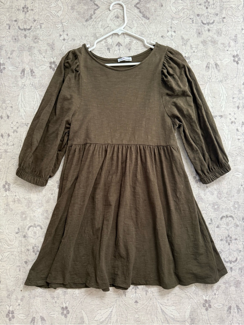 Girls Olive Green Long-Sleeve Dress